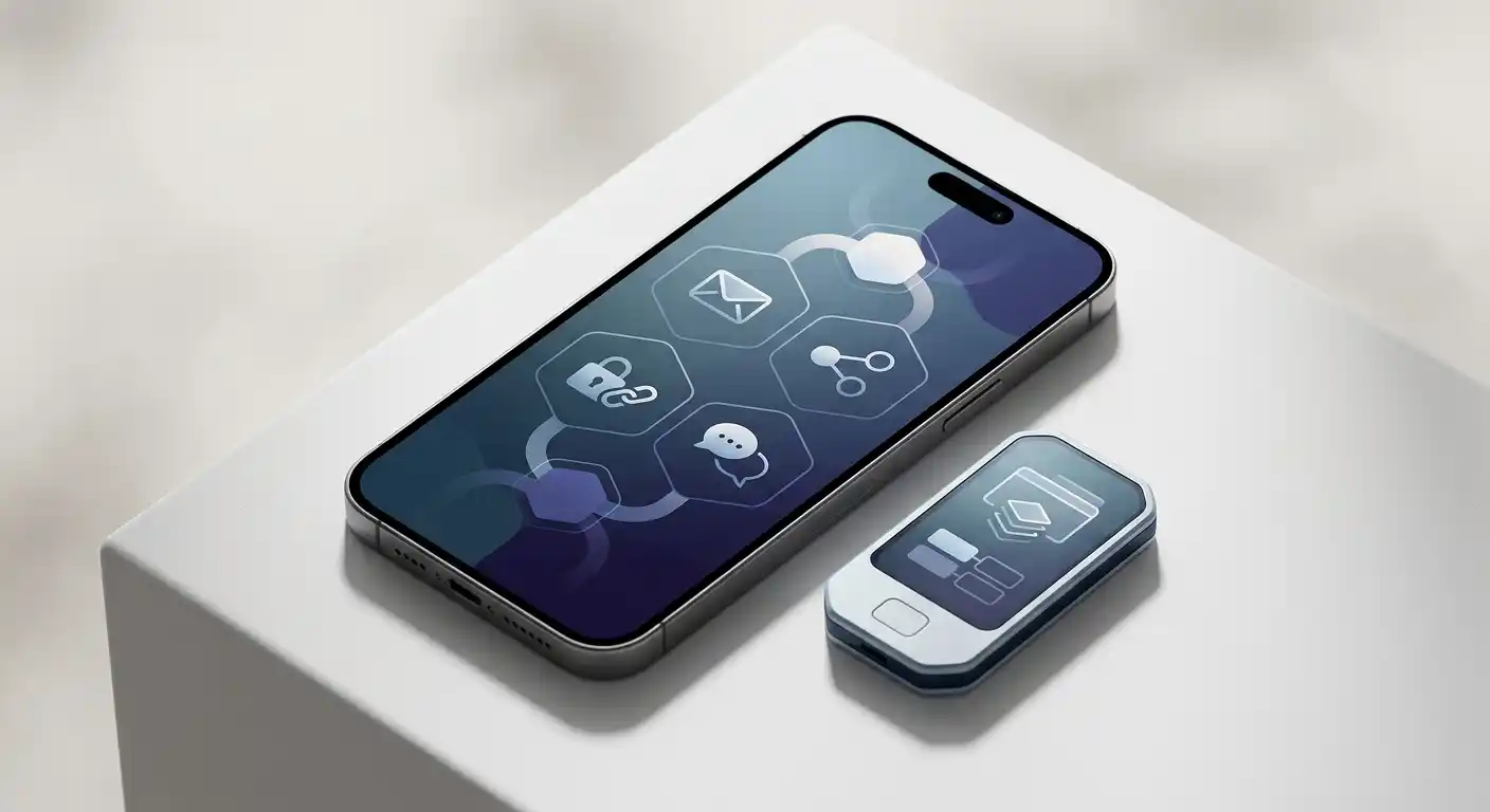Smartphone and crypto wallet interface showing several account access routes